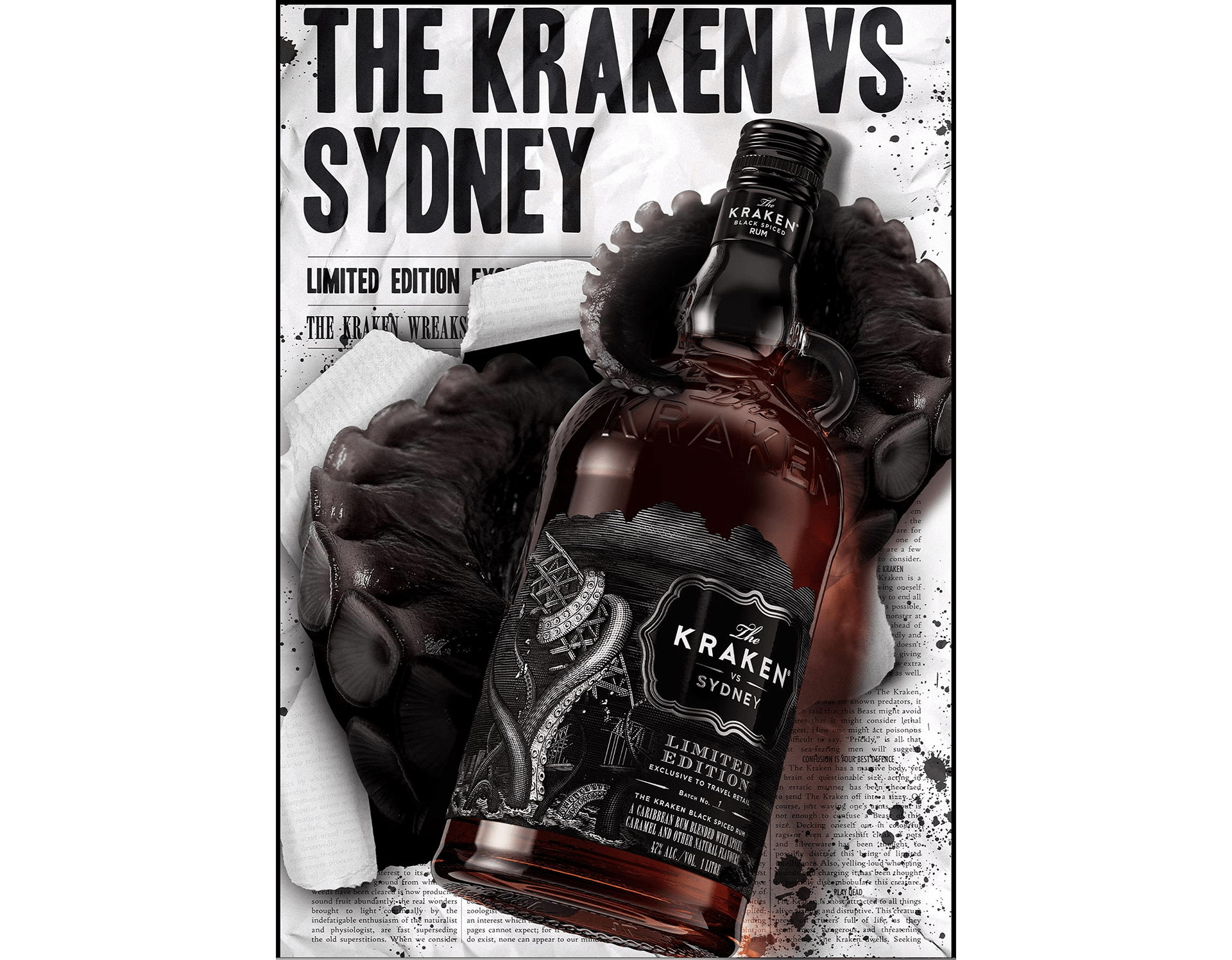 Steven Noble's New Kraken Rum Label Illustration Features Sydney Landmark Destruction