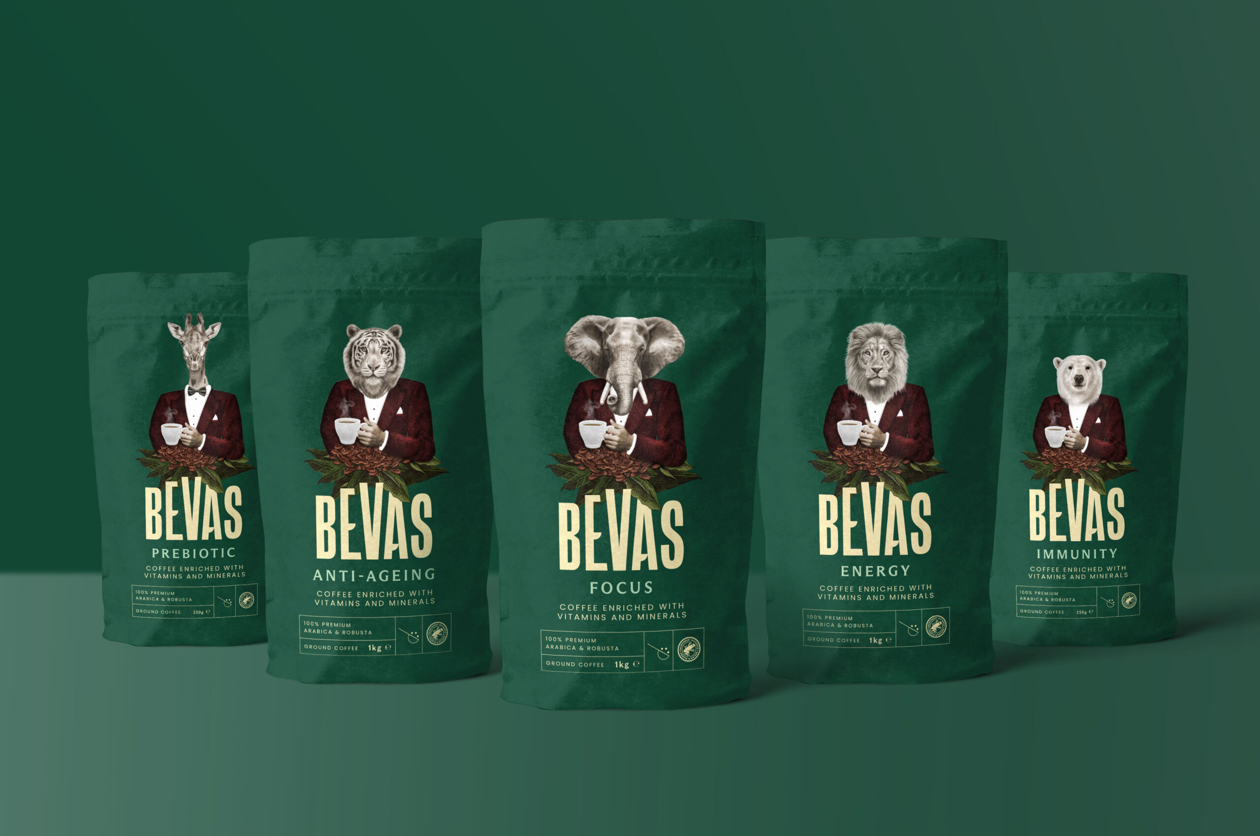 Bevas: A New Breed of Functional Coffee Blends with Innovative Packaging Design by White Bear Studio